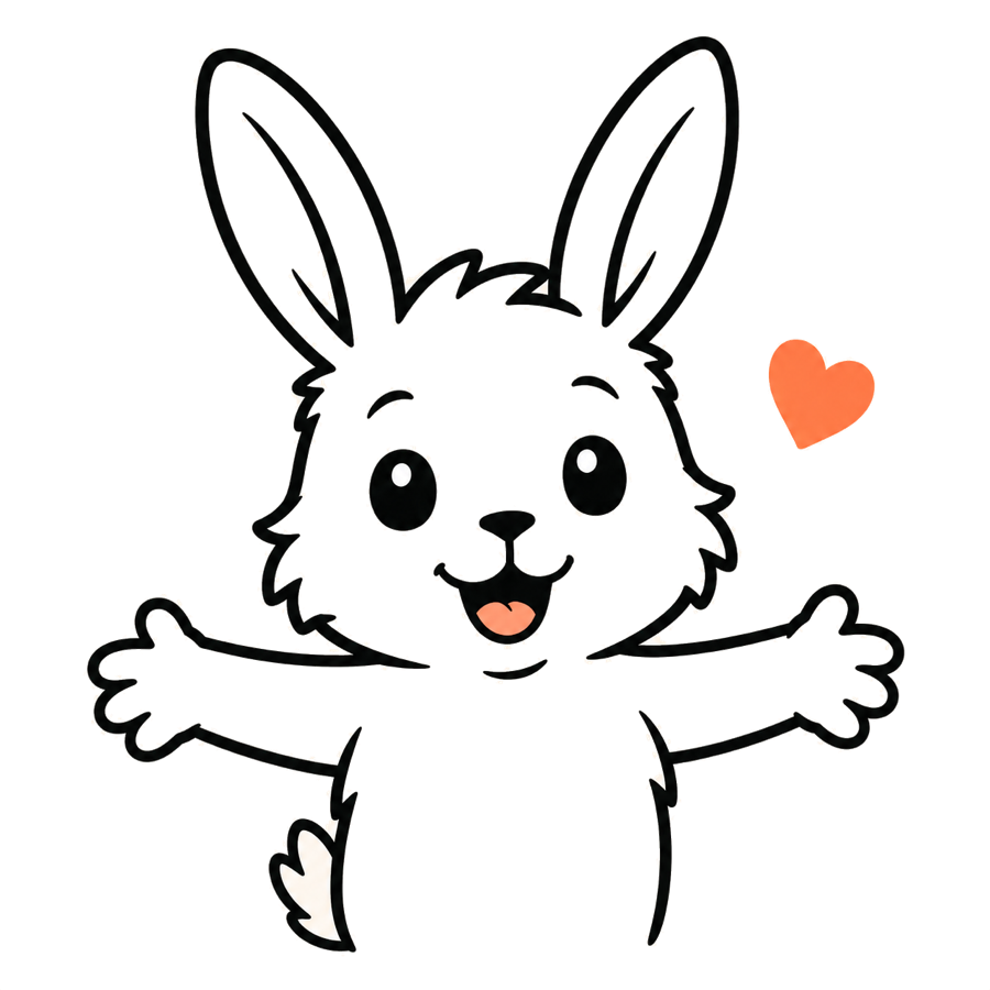 Margo the rabbit, holding a card