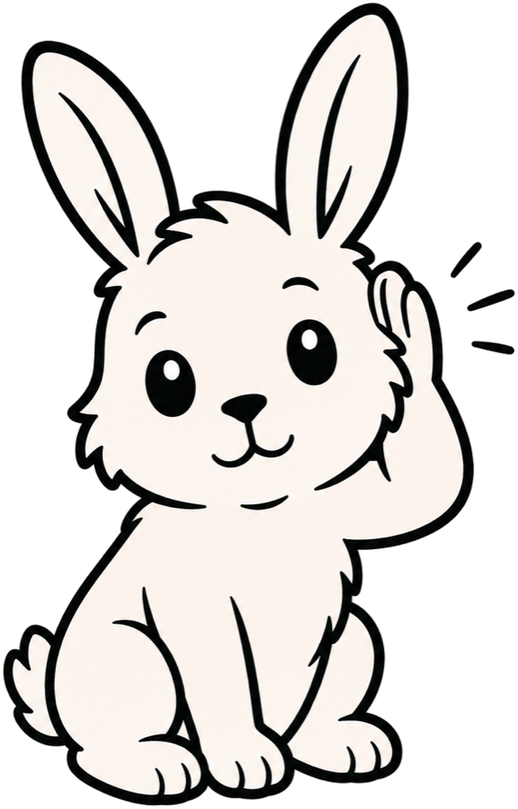 Margo the rabbit listening, ears up